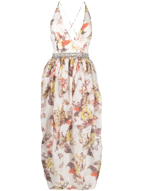 ZIMMERMANN Matchmaker Tulip floral-print midi dress Neutrals 8924DMAT