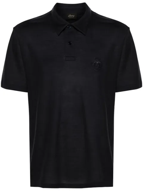 Brioni logo-embroidered wool polo shirt Blue UJNW0LPB603