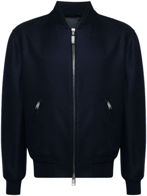 Brioni brushed-effect twill bomber jacket Blue SLTS0LPBA40
