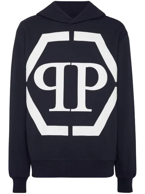 Philipp Plein Hexagon cotton hoodie Blue LABCMJB2710PJY002N