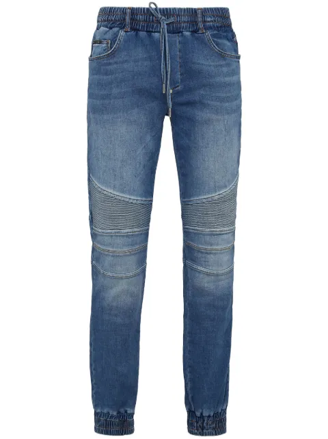 Philipp Plein ribbed-detail slim-cut jeans Blue LABCMDT3886PDE004N