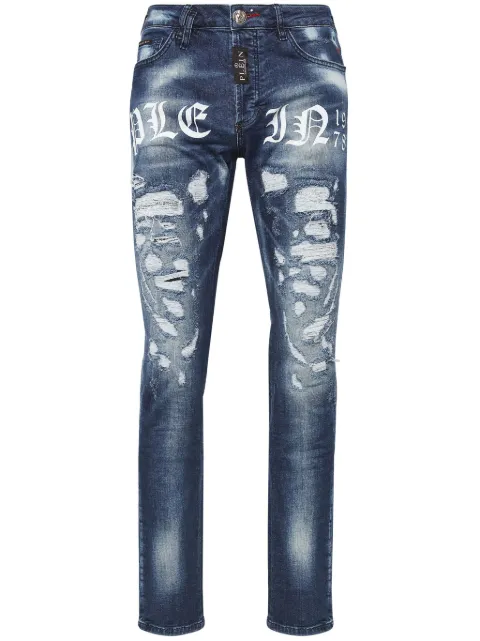 Philipp Plein logo-print straight-leg jeans Blue LABCMDT2869PDE004N
