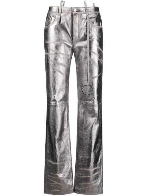 The Attico distressed straight-leg leather trousers Silver 246WCP158L094D