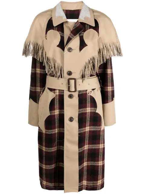 Maison Margiela check-pattern fringed wool coat Red S67AH0041STZ090