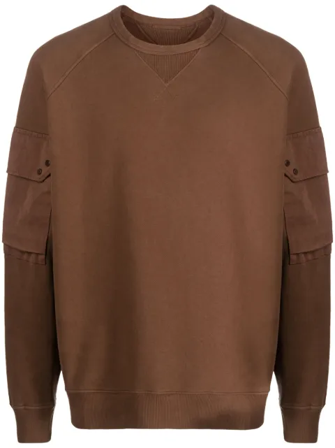 Ten C logo-appliqué panelled cotton sweatshirt Brown 23CTCUF03168A06455