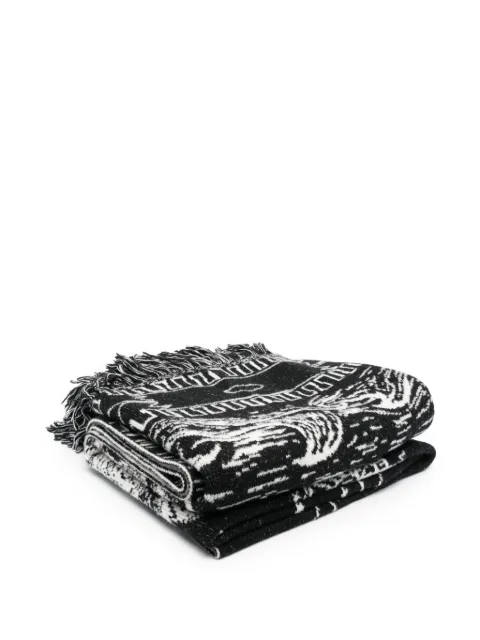 Alanui intarsia-knit frayed scarf Black LMRO008F23KNI0031003