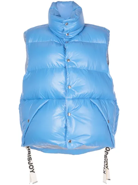 Khrisjoy logo-tape shiny puffer gilet Blue EFPM049NYL