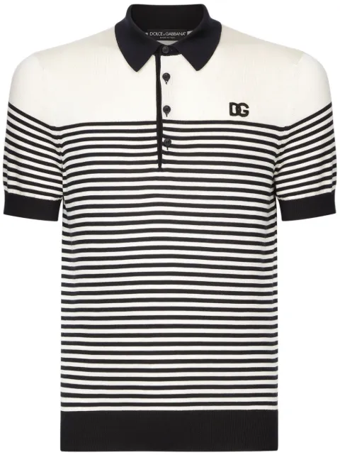 Dolce & Gabbana striped logo-embroidered polo shirt White GXZ08ZJBSG3