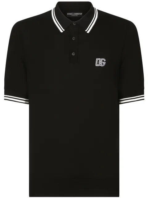 Dolce & Gabbana logo-embroidered stripe-detail polo shirt Black GXZ02ZJBCBZ