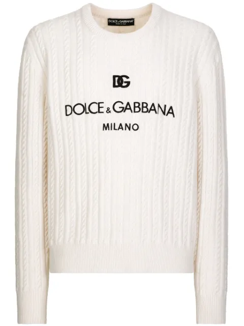Dolce & Gabbana crew-neck cable-knit jumper White GXX09ZJCVS3