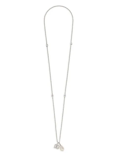 Dolce & Gabbana logo-plaque pearl-pendant necklace Silver WNQ3S3W1111