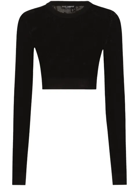 Dolce & Gabbana monogram open-knit crop top Black FXX14TJFMAL