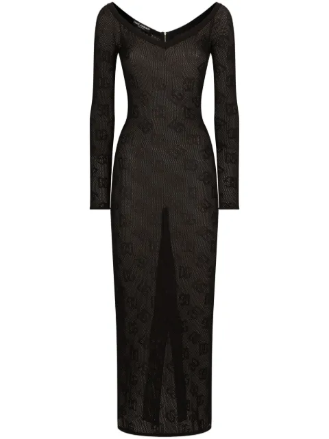 Dolce & Gabbana logo-jacquard V-neck maxi dress Black FXS04TJFMAL