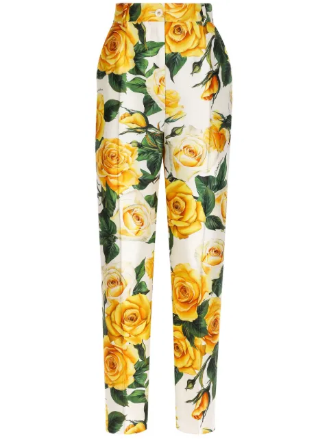 Dolce & Gabbana rose-print high-waisted trousers White FTAM2TIS1P4