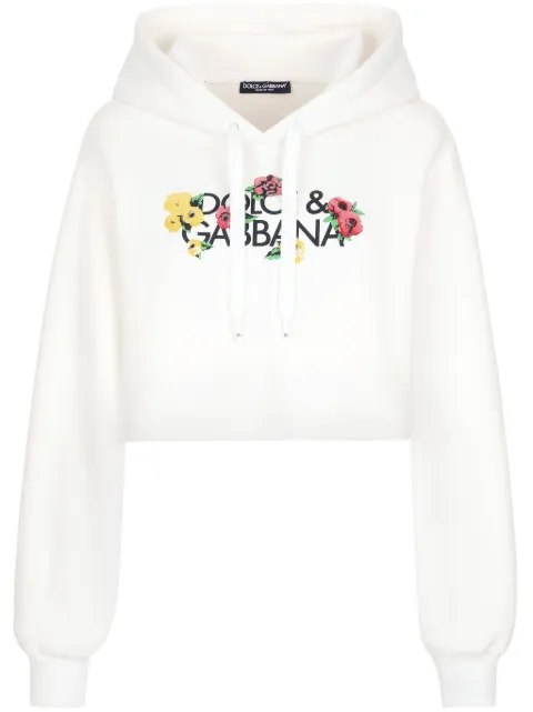 Dolce & Gabbana floral-logo cropped hoodie White F9R58ZGDCBG