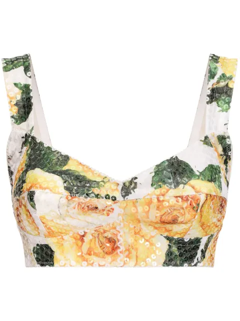 Dolce & Gabbana rose-print sequin-embellished corset top White F7Y28TISMF0