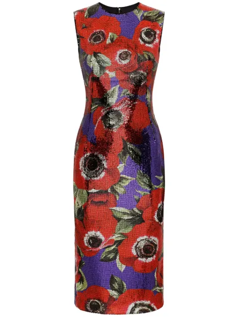 Dolce & Gabbana Anemone-print sequinned dress Red F6HAFTFSSKM