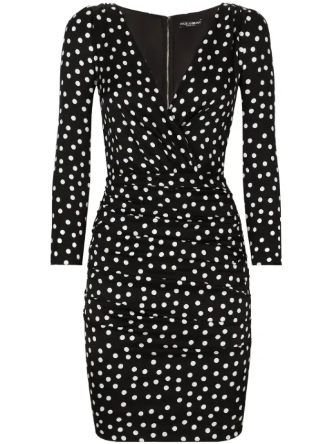 Dolce & Gabbana polka dot-print draped mini dress Black F6GAGTFSA6K