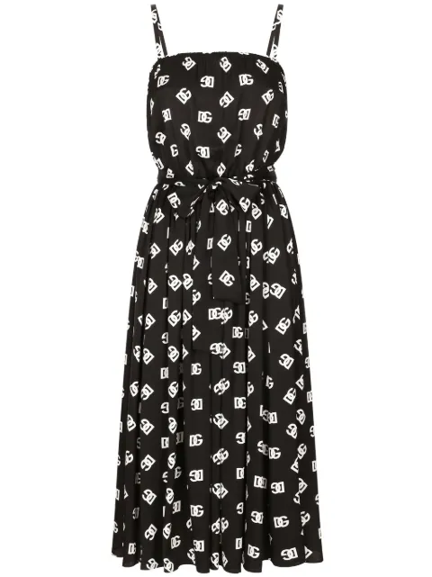 Dolce & Gabbana DG-print pleated midi dress Black F6DLKTFSA4I