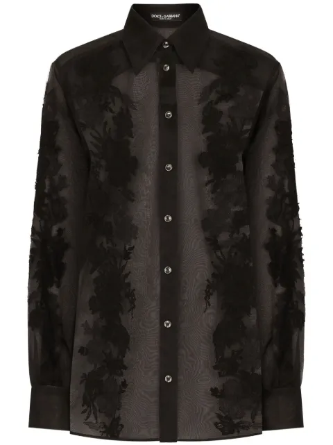 Dolce & Gabbana lace-appliqué silk-blend shirt Black F5R38TFU1BU