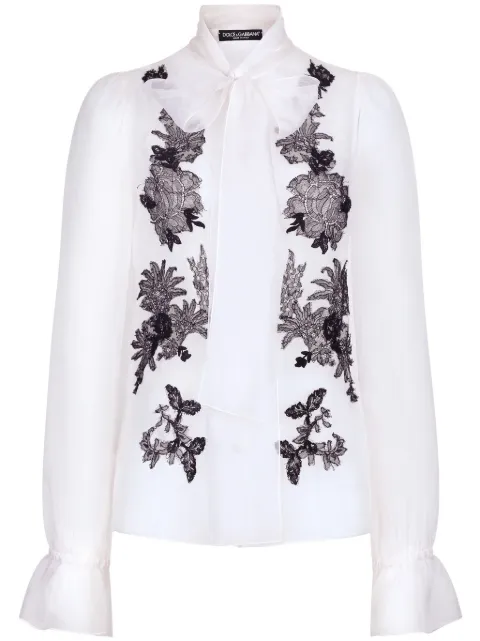 Dolce & Gabbana lace-appliqué silk-blend shirt White F5L23TGDB8Q