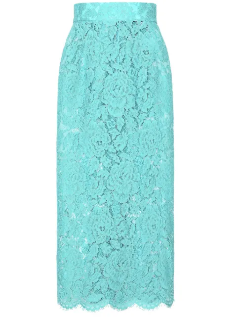 Dolce & Gabbana floral-lace high-waisted midi skirt Blue F4B7ITHLM7L