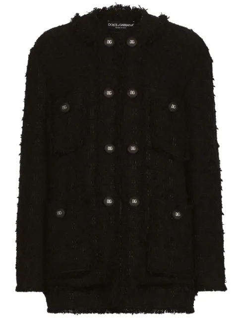 Dolce & Gabbana round-neck buttoned tweed jacket Black F29TYTGDCBR
