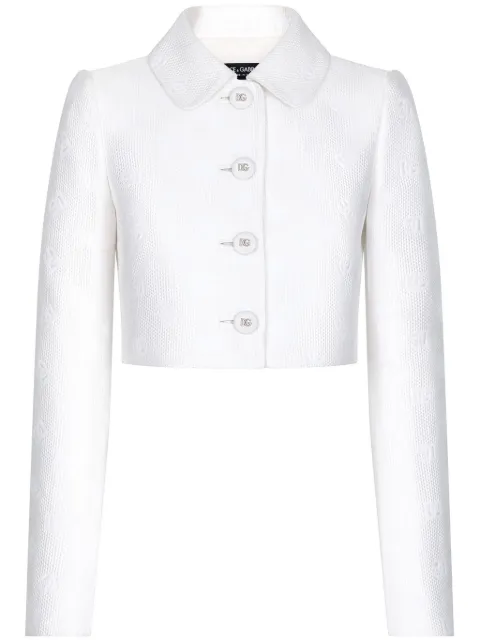 Dolce & Gabbana monogram-jacquard button-down cropped jacket White F26DHTHJMOW