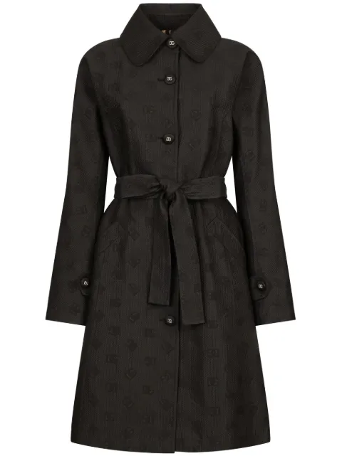 Dolce & Gabbana logo-jacquard belted trench coat Black F0C3RTHJMOW