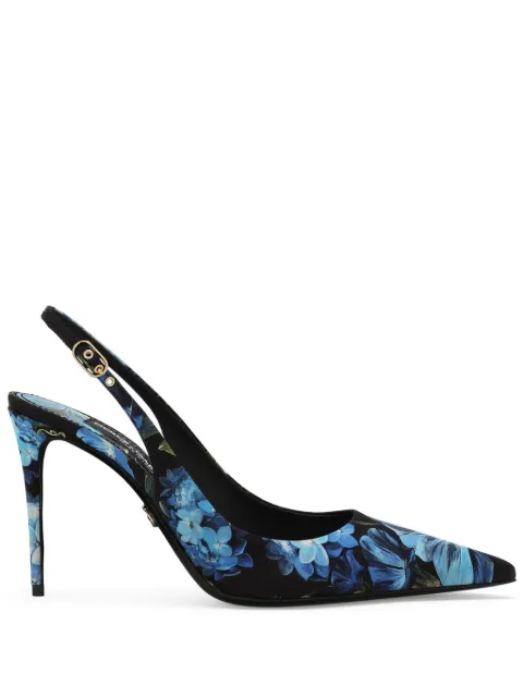 Dolce & Gabbana floral-print charmeuse slingback pumps Blue CG0744AQ774