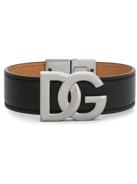 Dolce & Gabbana logo-plaque leather bracelet Black BJ0815AP599