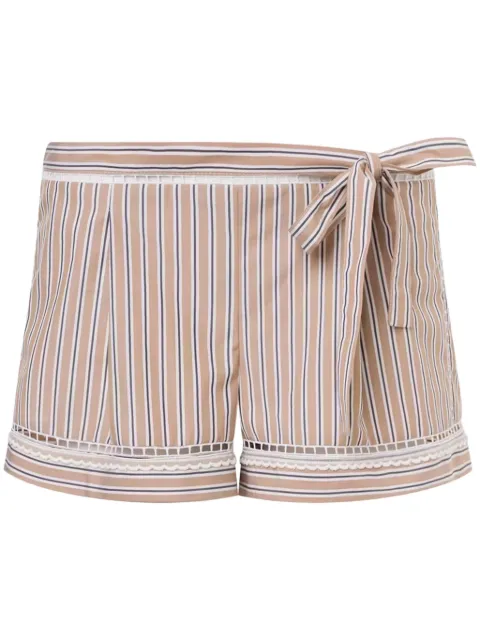 Alberta Ferretti bow-embellished striped mini shorts Neutrals A03320131