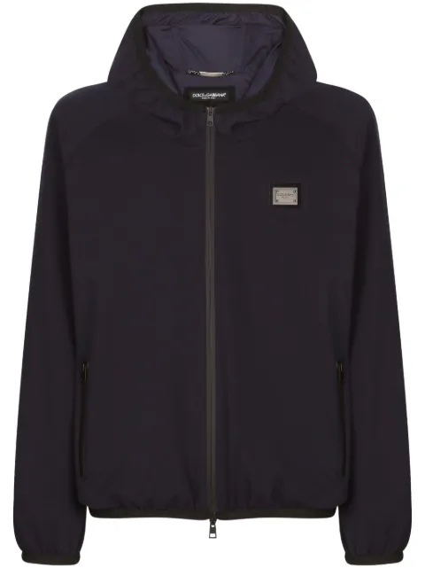 Dolce & Gabbana logo-plaque hooded jacket Blue G9AOETGH459