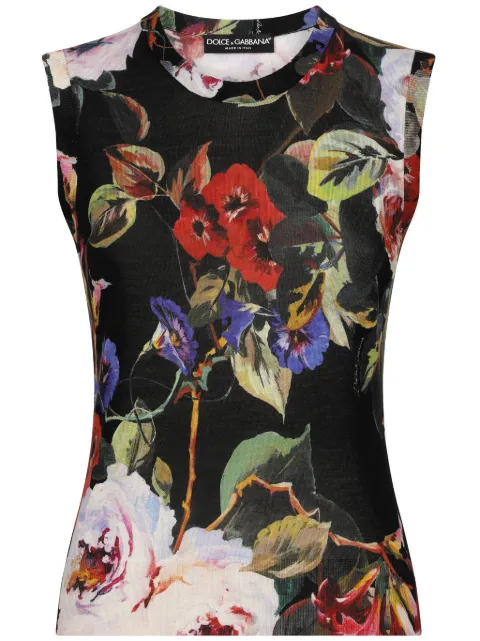 Dolce & Gabbana floral-print silk tank top Black FXT02TJAHJZ