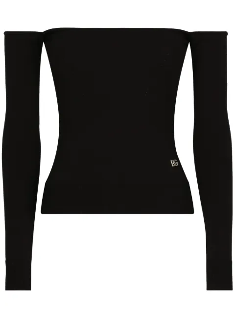 Dolce & Gabbana logo-plaque off-shoulder top Black FXH48TJAII2
