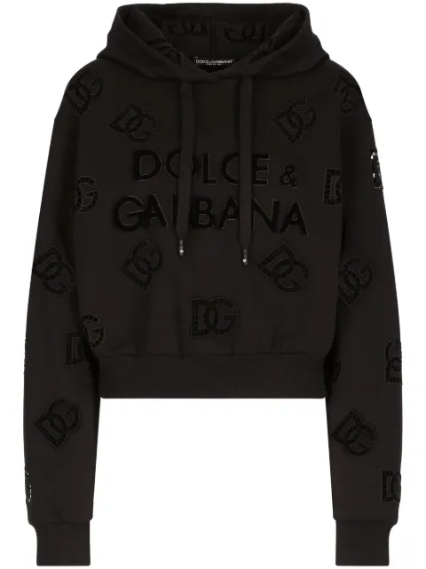 Dolce & Gabbana DNA logo-perforated cotton-blend hoodie Black F9P36ZGDB9T