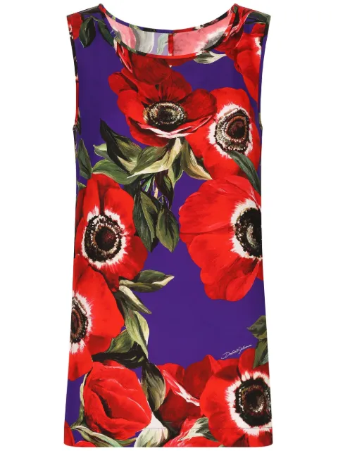 Dolce & Gabbana poppy-print round-neck tank top Purple F779CTFSA55
