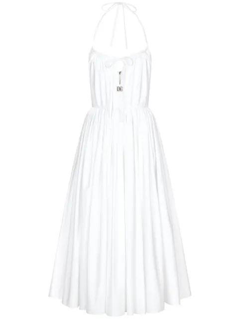Dolce & Gabbana logo-plaque cotton halterneck dress White F6DJJTFU5V4