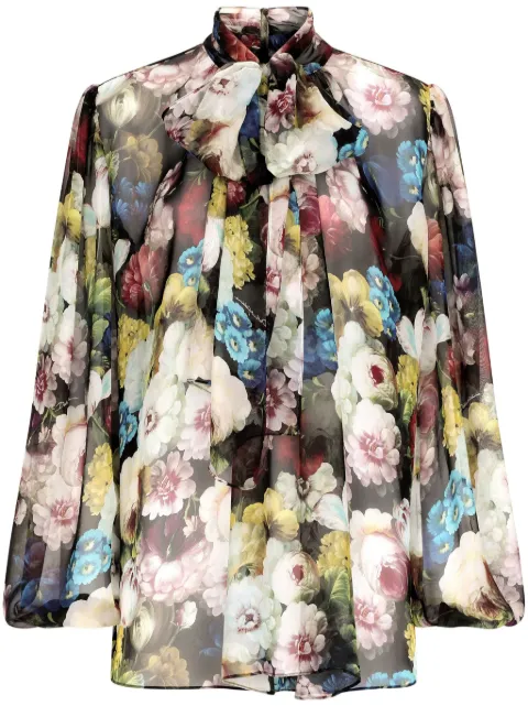 Dolce & Gabbana floral-print attached-scarf silk blouse Black F5R62TIS1SR