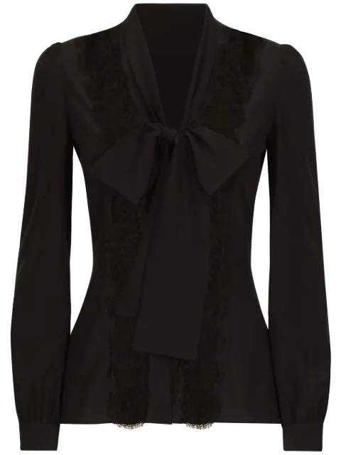 Dolce & Gabbana bow-detailed satin shirt Black F5R31TFUABS