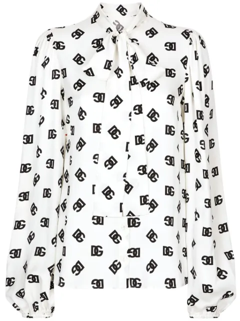 Dolce & Gabbana logo-print attached-scarf shirt White F5Q44TFSA4I