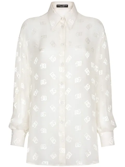 Dolce & Gabbana monogram-jacquard semi-sheered shirt White F5O54TFJTBR
