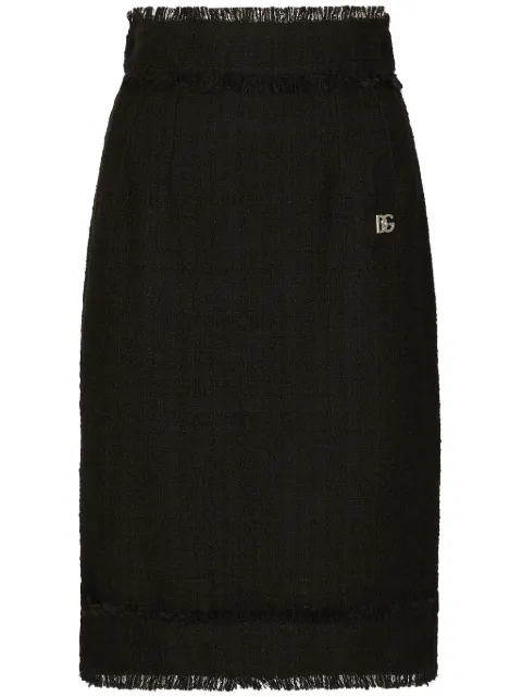 Dolce & Gabbana DG-plaque tweed midi skirt Black F4CTCTFMTAC