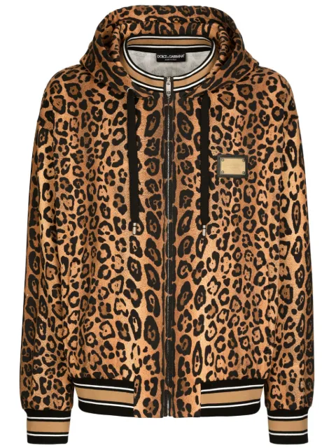 Dolce & Gabbana leopard-print cotton hoodie Brown G9AYATII7B4