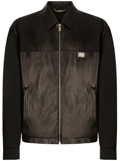 Dolce & Gabbana logo-plaque leather jacket Black G9AUILHULUI