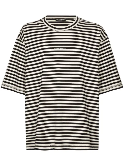 Dolce & Gabbana logo-embroidered striped T-shirt Black G8RG6TG7K3P