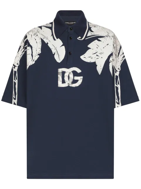 Dolce & Gabbana banana tree-print oversize polo shirt Blue G8RG4TG7K1X