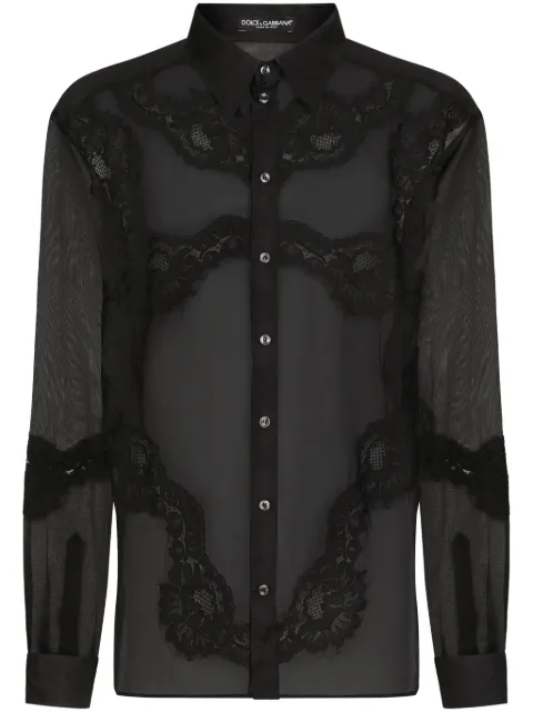 Dolce & Gabbana lace-embellished sheer organza shirt Black G5LV3TGH854