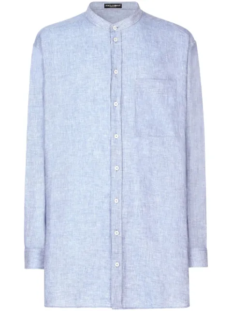 Dolce & Gabbana band-collar linen shirt Blue G5LI8TFU4LG