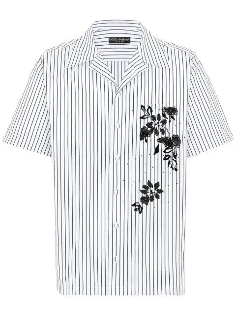 Dolce & Gabbana floral-print striped shirt White G5JH9ZGH894